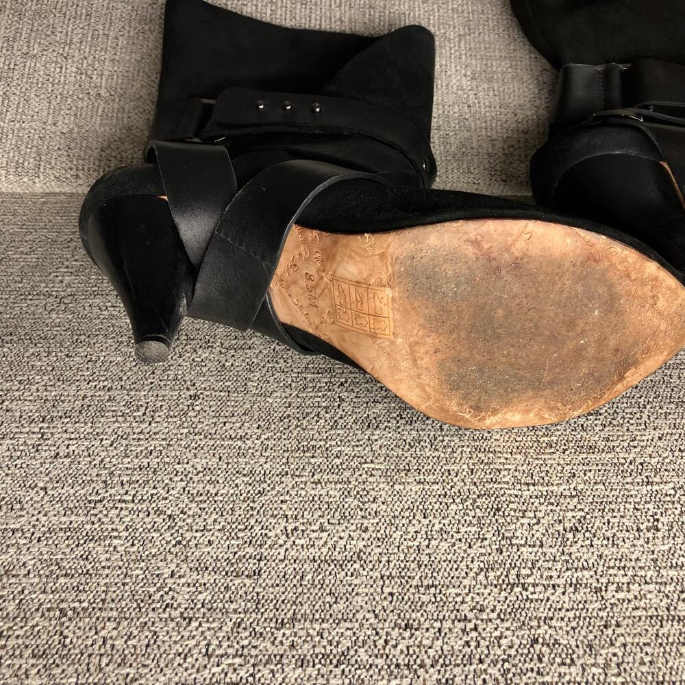 Mea Shadow Leather Harness Strap Cassandra Suede Heeled Boots 8.5 - Picture 8 of 11